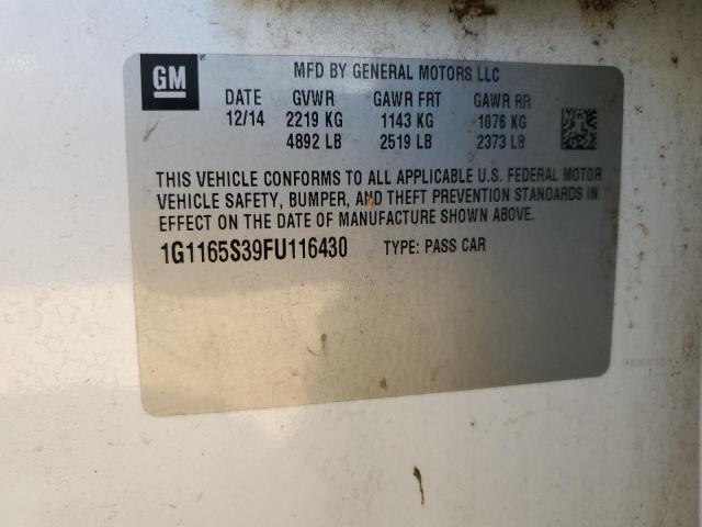 1G1165S39FU116430 - 2015 CHEVROLET IMPALA LTZ WHITE photo 12