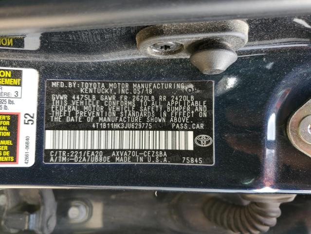 4T1B11HK3JU629775 - 2018 TOYOTA CAMRY L BLUE photo 13