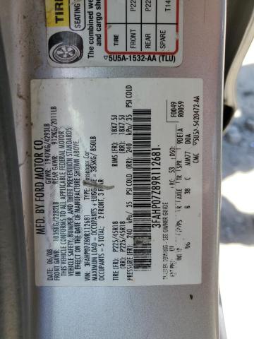 3FAHP07Z89R112681 - 2009 FORD FUSION SE SILVER photo 12