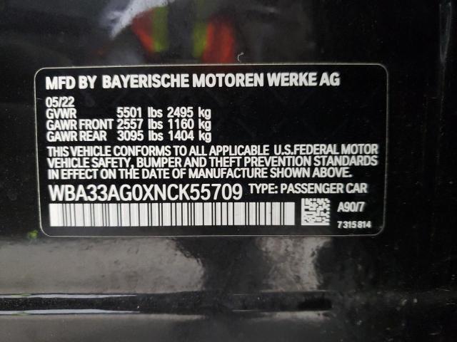 WBA33AG0XNCK55709 - 2022 BMW 530XE CHARCOAL photo 12