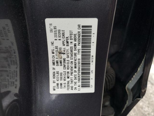 1HGCR2F89HA029919 - 2017 HONDA ACCORD EXL GRAY photo 12