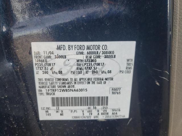 1FTRF12W85NA63015 - 2005 FORD F150 BLUE photo 12