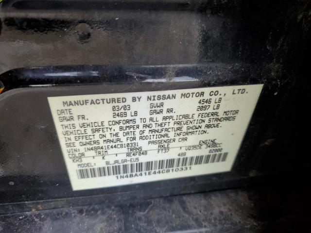 1N4BA41E44C810331 - 2004 NISSAN MAXIMA SE BLACK photo 12