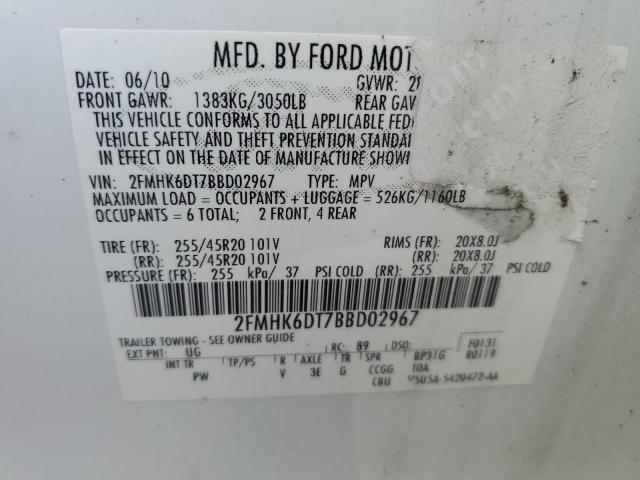 2FMHK6DT7BBD02967 - 2011 FORD FLEX LIMITED WHITE photo 12