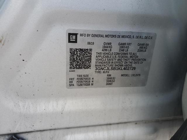 3GNCJLSB1KL402729 - 2019 CHEVROLET TRAX 1LT GRAY photo 12