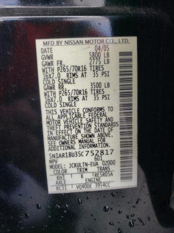 5N1AR18U35C752817 - 2005 NISSAN PATHFINDER LE 黑色 照片 14
