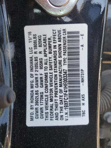 19XFC1F41HE003347 - 2017 HONDA CIVIC EX BLACK photo 12