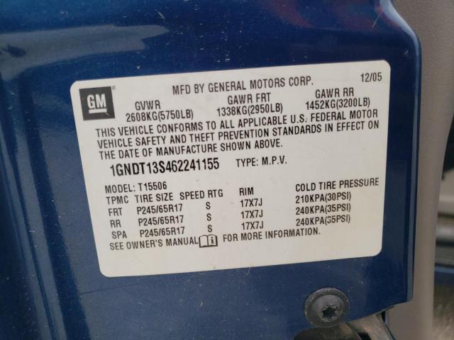 1GNDT13S462241155 - 2006 CHEVROLET TRAILBLAZE LS BLUE photo 13