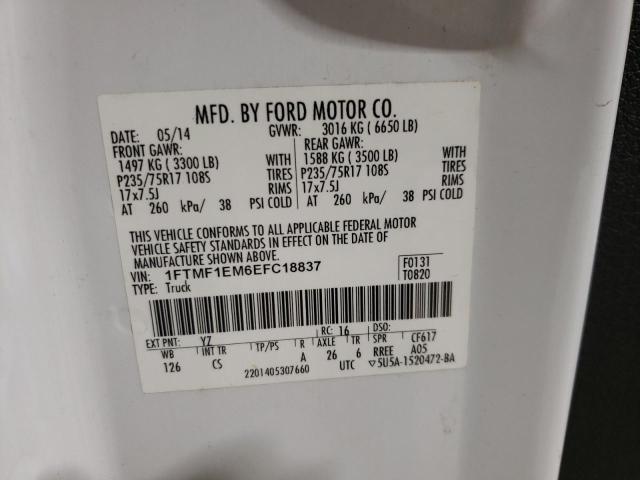 1FTMF1EM6EFC18837 - 2014 FORD F150 WHITE photo 12