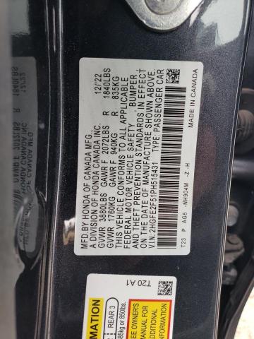 2HGFE2F51PH515431 - 2023 HONDA CIVIC SPORT 灰色 照片 12