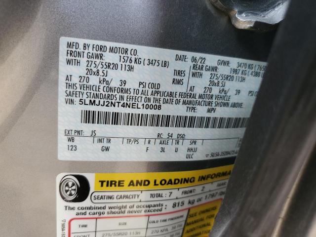 5LMJJ2NT4NEL10008 - 2022 LINCOLN NAVIGATOR SILVER photo 12