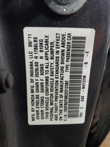 19XFB2F98CE012382 - 2012 HONDA CIVIC EXL GRAY photo 13