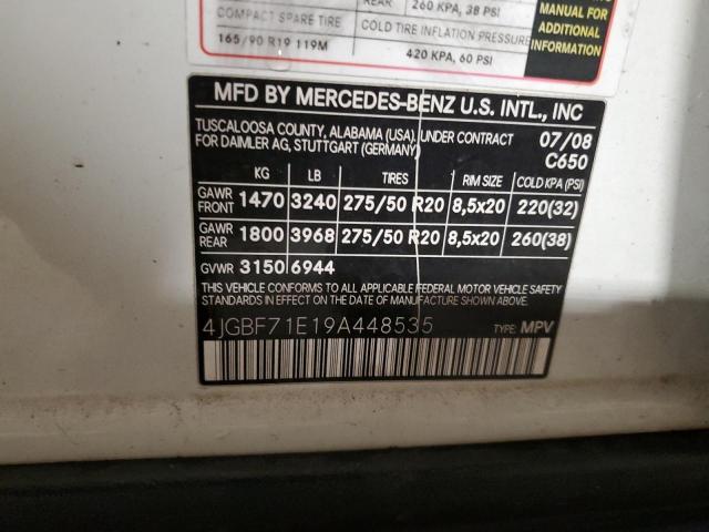 4JGBF71E19A448535 - 2009 MERCEDES-BENZ GL 450 4MATIC WHITE photo 14