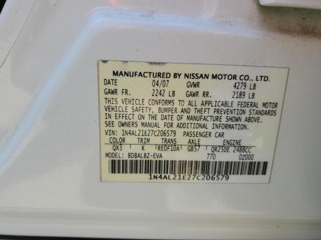 1N4AL21E27C206579 - 2007 NISSAN ALTIMA 2.5 WHITE photo 13