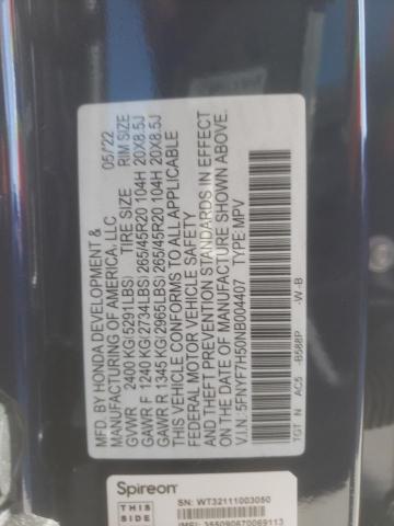 5FNYF7H50NB004407 - 2022 HONDA PASSPORT EXL BLUE photo 13