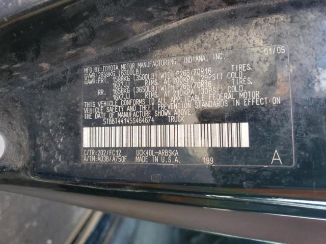 5TBBT44145S464674 - 2005 TOYOTA TUNDRA ACCESS CAB SR5 BLACK photo 12