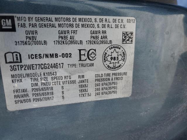 3GTP2WE77CG244617 - 2012 GMC SIERRA K1500 SLT TEAL photo 12