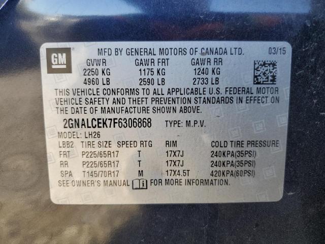 2GNALCEK7F6306868 - 2015 CHEVROLET EQUINOX LT BLUE photo 14