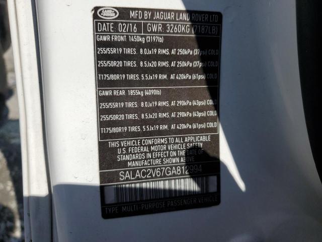 SALAC2V67GA812994 - 2016 LAND ROVER LR4 თეთრი ფოტო 13