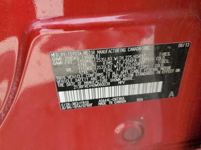 2T3BFREV4DW060039 - 2013 TOYOTA RAV4 LE RED photo 13