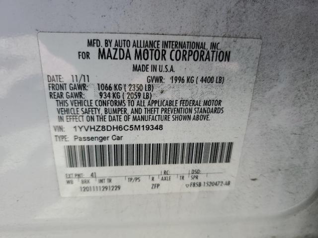 1YVHZ8DH6C5M19348 - 2012 MAZDA 6 I WHITE photo 12