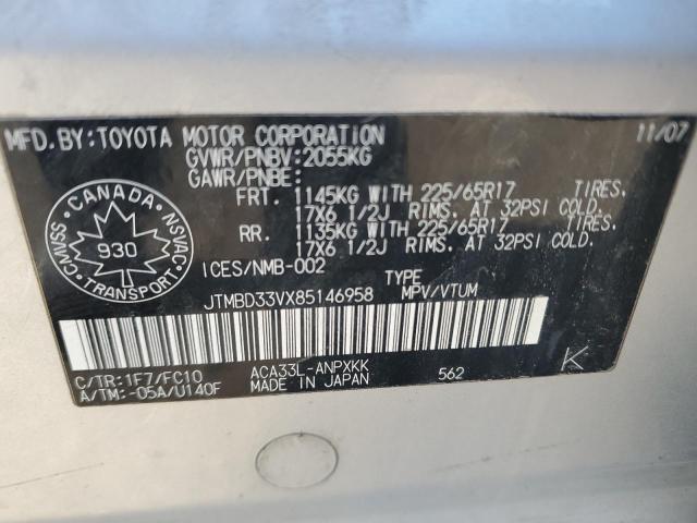 JTMBD33VX85146958 - 2008 TOYOTA RAV4 SILVER photo 13