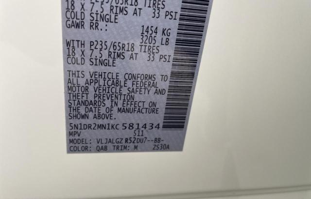 5N1DR2MN1KC581434 - 2019 NISSAN PATHFINDER S Ağ foto 10