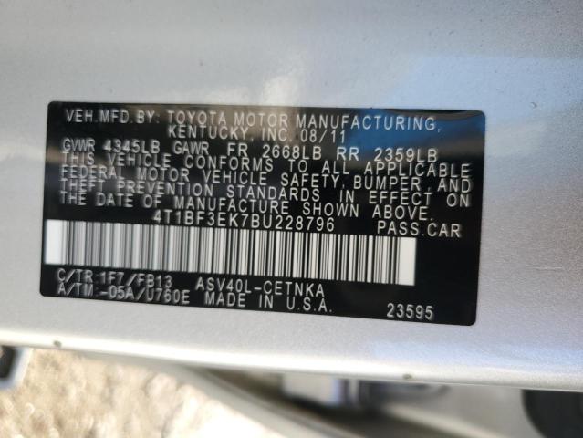 4T1BF3EK7BU228796 - 2011 TOYOTA CAMRY BASE SILVER photo 12