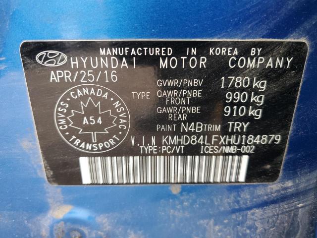 KMHD84LFXHU184879 - 2017 HYUNDAI ELANTRA SE BLUE photo 12