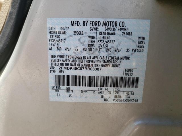 2FMDK49C97BB03387 - 2007 FORD EDGE SEL PLUS GRAY photo 13