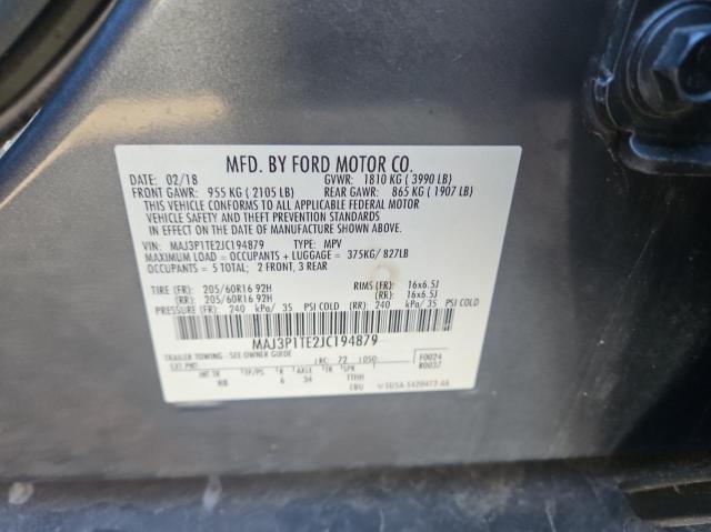 MAJ3P1TE2JC194879 - 2018 FORD ECOSPORT SE Серый фото 10