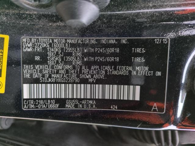 5TDJKRFHXGS239790 - 2016 TOYOTA HIGHLANDER XLE 黑色 照片 12