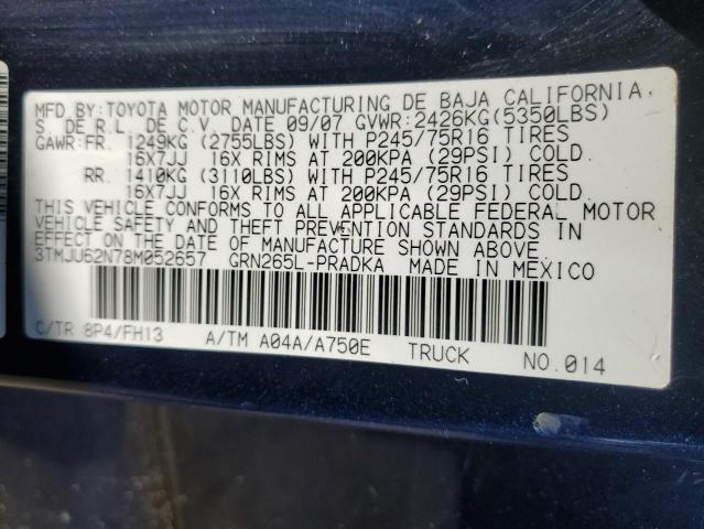 3TMJU62N78M052657 - 2008 TOYOTA TACOMA DOUBLE CAB PRERUNNER BLUE photo 12