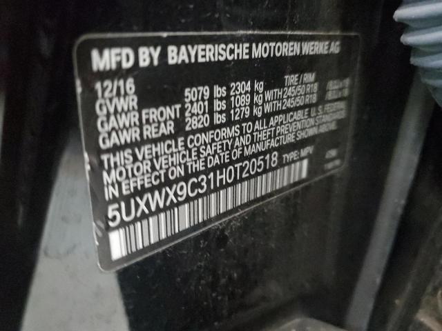 5UXWX9C31H0T20518 - 2017 BMW X3 XDRIVE28I BLACK photo 12