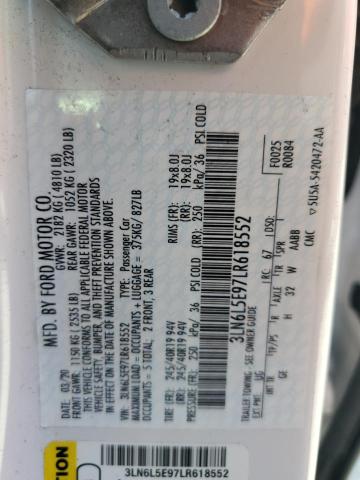 3LN6L5E97LR618552 - 2020 LINCOLN MKZ RESERVE თეთრი ფოტო 12