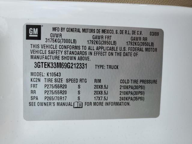 3GTEK33M69G212331 - 2009 GMC SIERRA K1500 SLT WHITE photo 12