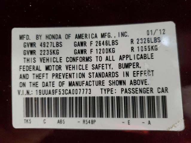 19UUA9F53CA007773 - 2012 ACURA TL BURGUNDY photo 13