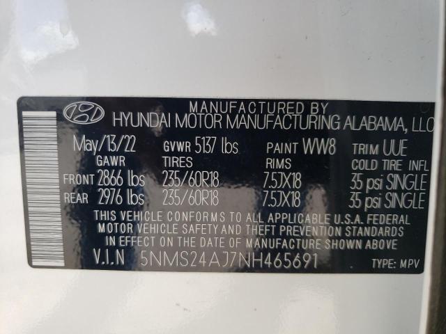 5NMS24AJ7NH465691 - 2022 HYUNDAI SANTA FE SEL WHITE photo 12