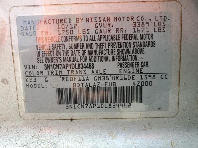 3N1CN7AP1DL834468 - 2013 NISSAN VERSA S SILVER photo 12