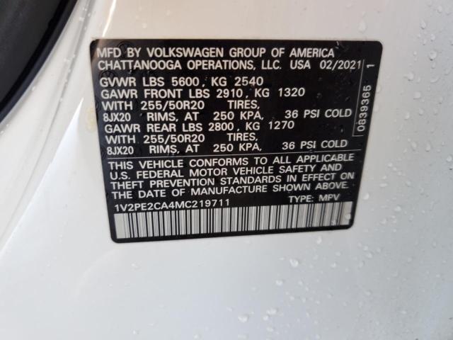 1V2PE2CA4MC219711 - 2021 VOLKSWAGEN ATLAS CROS SE WHITE photo 13