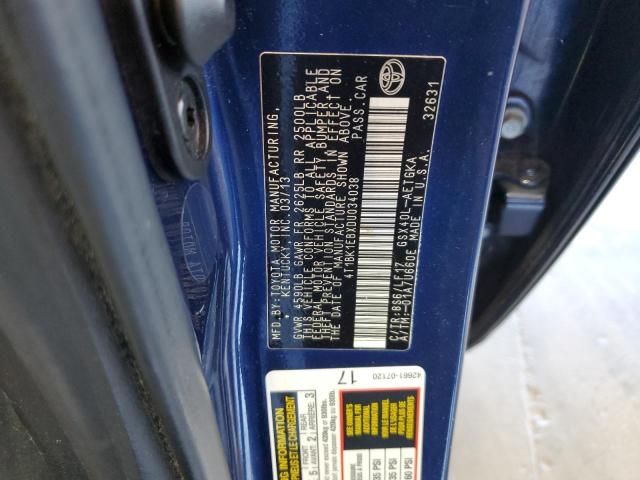 4T1BK1EBXDU034038 - 2013 TOYOTA AVALON BASE 蓝色 照片 13