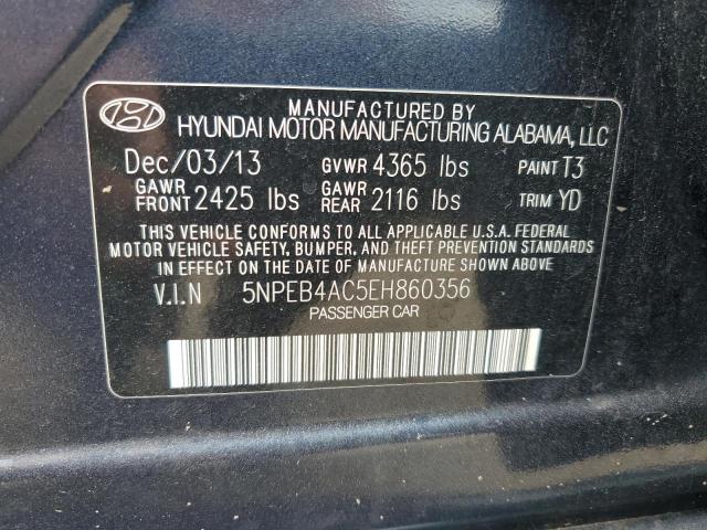 5NPEB4AC5EH860356 - 2014 HYUNDAI SONATA GLS BLUE photo 12