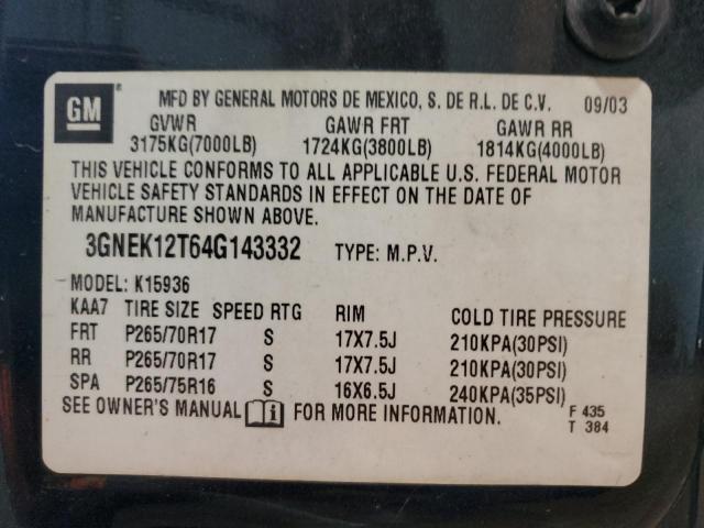 3GNEK12T64G143332 - 2004 CHEVROLET AVALANCHE K1500 GRAY photo 12