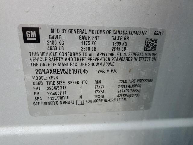 2GNAXREV5J6197045 - 2018 CHEVROLET EQUINOX LS SILVER photo 12