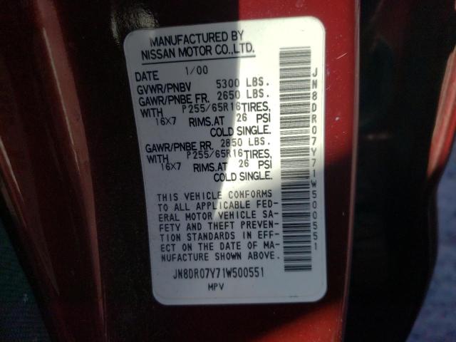 JN8DR07Y71W500551 - 2001 NISSAN PATHFINDER LE BURGUNDY photo 13