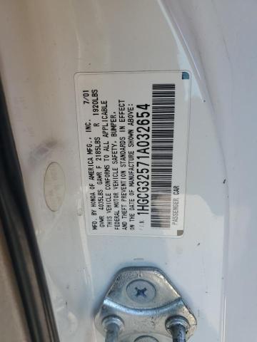 1HGCG32571A032654 - 2001 HONDA ACCORD EX WHITE photo 12