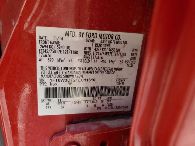 1FT8W3DT2FEC11610 - 2015 FORD F350 SUPER DUTY RED photo 12