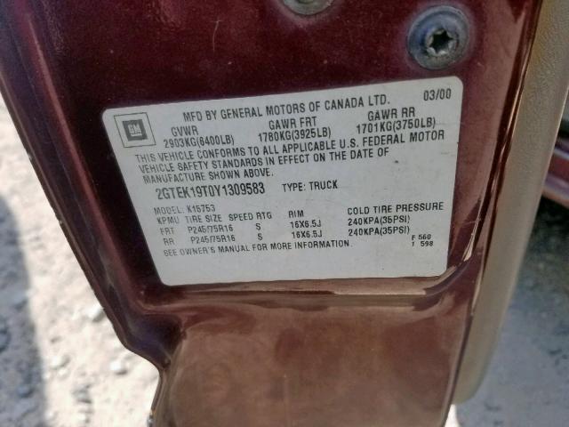 2GTEK19T0Y1309583 - 2000 GMC NEW SIERRA K1500  photo 10