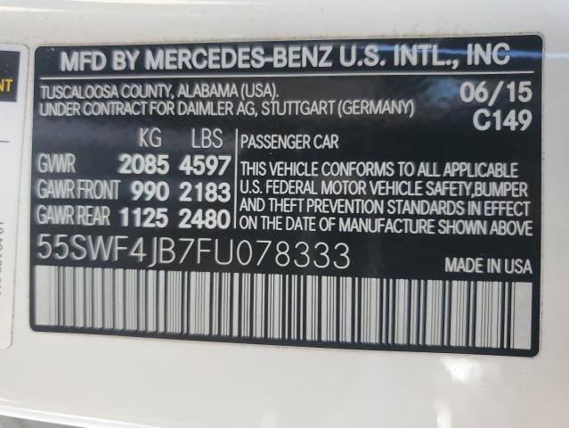 55SWF4JB7FU078333 - 2015 MERCEDES-BENZ C 300 WHITE photo 12