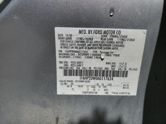 1FAHP2DW0AG117634 - 2010 FORD TAURUS SE GRAY photo 12